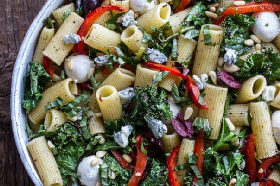 Simple Grilled Kale + Red Pepper Tuscan Pasta Salad