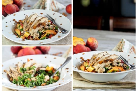 Kale, Chicken and Peach Salad, with just what it takes of Candied Almonds