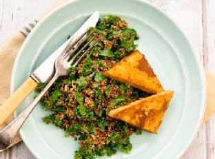 Quinoa and kale with baked ginger tofu