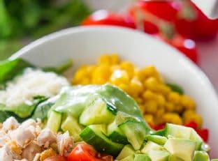 Chicken Spinach Salad with Avocado Cilantro Dressing