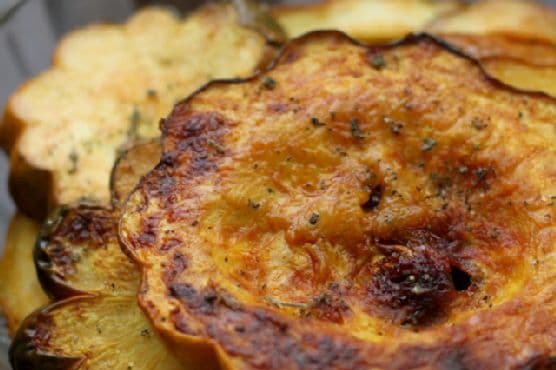 Roasted Acorn Squash and Brussels Sprouts with Honey, Smoked Paprika, and Sage Salt