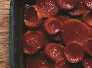 Molasses, Miso, and Maple Candied Sweet Potatoes