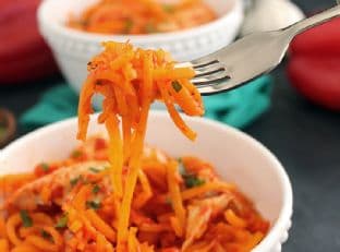 Roasted Red Pepper Butternut Squash Noodles with Chicken