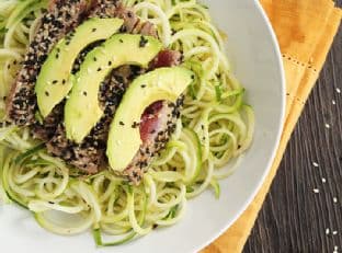 Sesame Crusted Tuna & Avocado with Spicy Sesame Zucchini Noodles