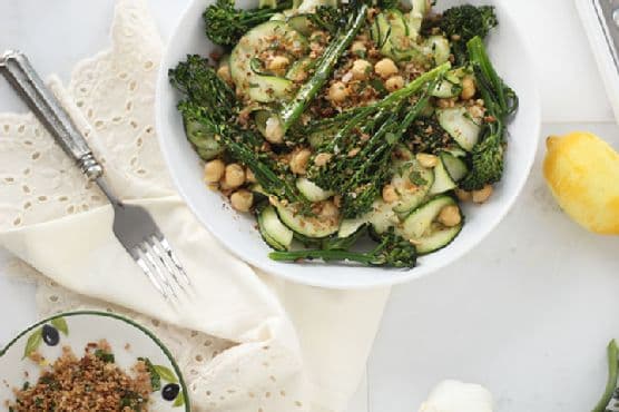Broccolini and Chickpea Zucchini Pasta with Gremolata Breadcrumbs