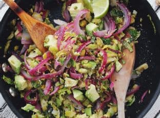 Shaved Brussels Sprouts Salad with Avocado and Pistachios