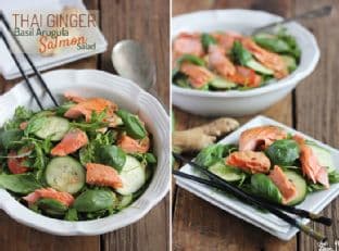 Thai Ginger Salmon Basil Arugula Salad