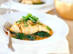 Thai Coconut Curry Poached Barramundi + Sautéed Spinach