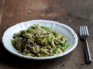 Shaved Brussels Sprouts and Soba Noodles with Ginger-Honey Sauce