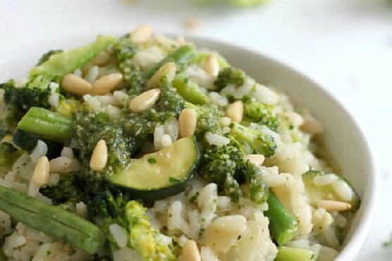Risotto primavera with parsley pesto