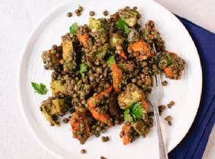 Roasted Carrot and Potato, Lentils and Miso Parsley Sauce