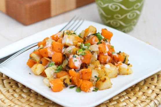 Sweet Potato & Endive Hash with Sriracha Buttermilk Sauce