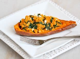 Stuffed Sweet Potato with Spinach, Hummus & Feta