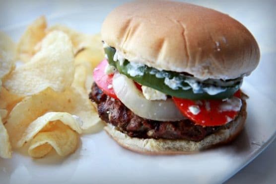 Lamb Burger with Feta Cheese & Yogurt Sauce