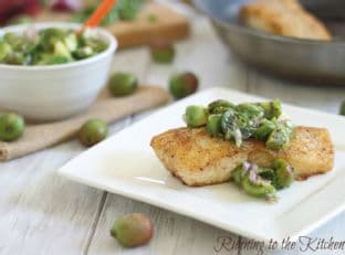 Pan fried halibut with kiwi berry salsa