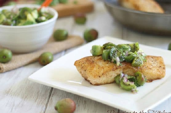 Pan fried halibut with kiwi berry salsa