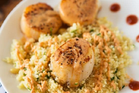 Scallops with Spicy Curry Sauce and Couscous