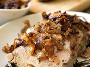 Herb Crusted Grilled Pork Tenderloin with Crispy Shallots