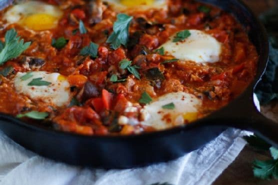 Shakshouka with Kale and Mushrooms