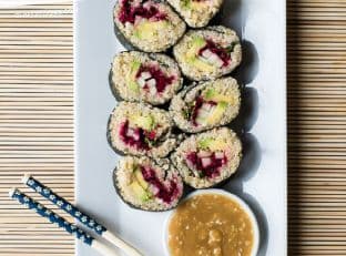 Quinoa Sushi Rolls with Miso-Sesame Dipping Sauce