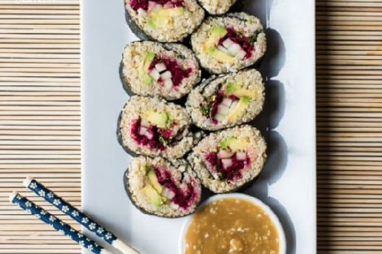 Quinoa Sushi Rolls with Miso-Sesame Dipping Sauce