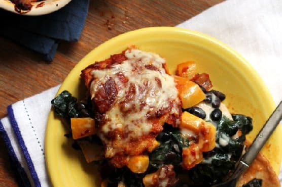 Chipotle Butternut Squash and Swiss Chard Enchilada Casserole