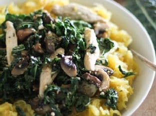 Garlicky Spaghetti Squash with Chicken, Mushrooms, and Kale