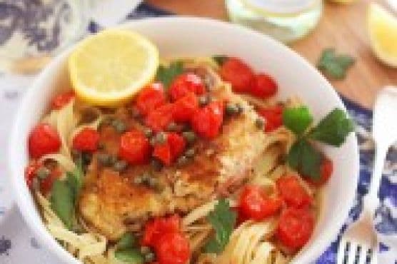Crispy Chicken Scallopini with Tomatoes in a Lemon-Butter White Wine Sauce