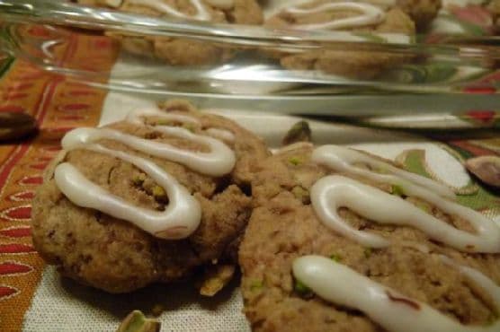 Almond Pistachio Cookied With Saffron Icing