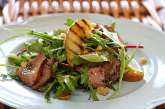 Duck Salad with Grilled Pear, Rocket and Red Wine Vinaigrette