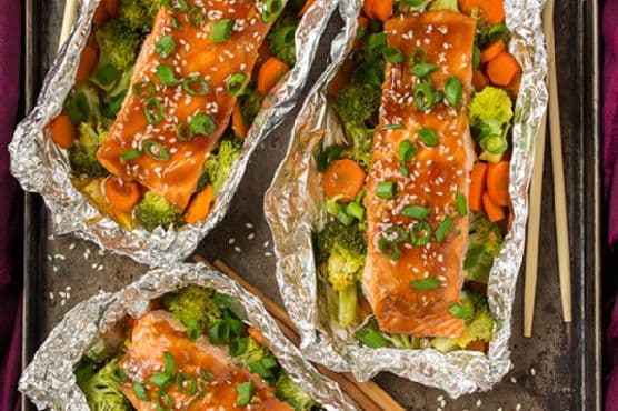 Honey Teriyaki Salmon and Veggies in Foil