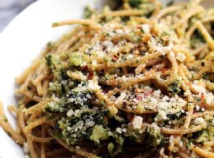 Spaghetti with Cauliflower and Garlicky Swiss Chard Gremolata