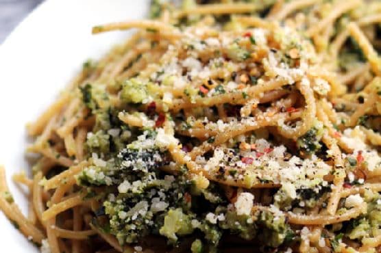 Spaghetti with Cauliflower and Garlicky Swiss Chard Gremolata