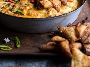 Cheesy Miso Caramelized Corn and Pineapple Chile Dip