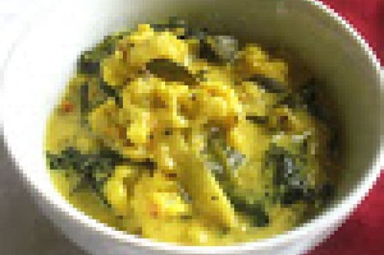 Cauliflower and Spinach Simmered in a Coconut Milk Sauce with Black Pepper