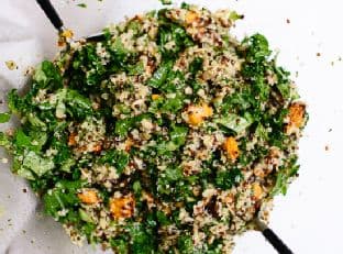 Quinoa Salad with Roasted Sweet Potato, Kale & Pesto Vinaigrette
