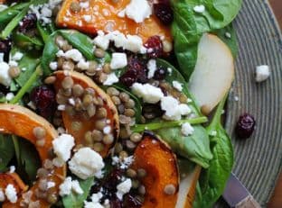 Roasted Butternut Squash and Pear Salad with Lentils
