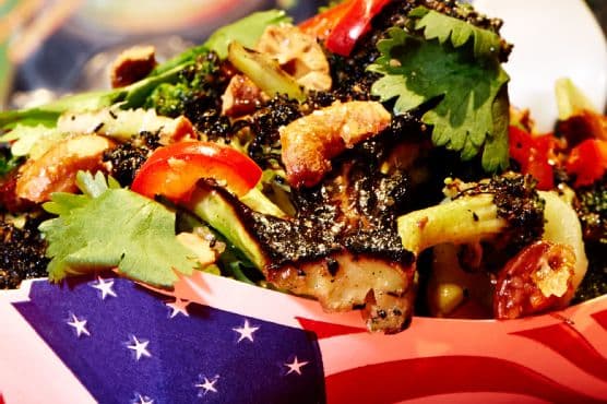 Charred Broccoli Salad with Eggplant Purée