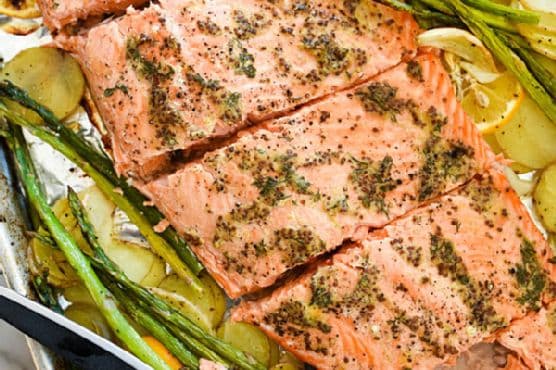 Mustard Salmon Sheet-Pan Dinner