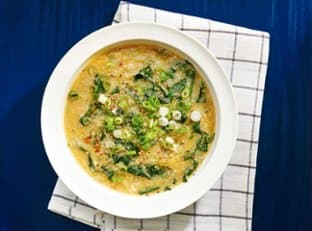 Hearty Vegan Polenta and Kale Soup With Miso and Toasted Sesame Oil