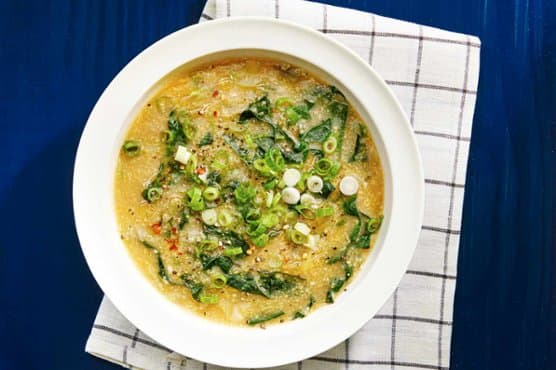 Hearty Vegan Polenta and Kale Soup With Miso and Toasted Sesame Oil
