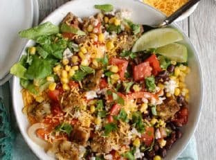 Burrito Bowls with Heirloom Bean Veggie Burgers