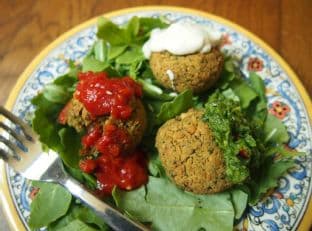 Baked Green Falafel with Three Dipping Sauces
