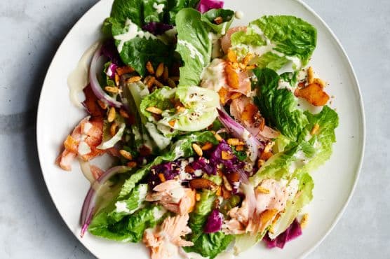 Baby Romaine and Hot Smoked Salmon Salad