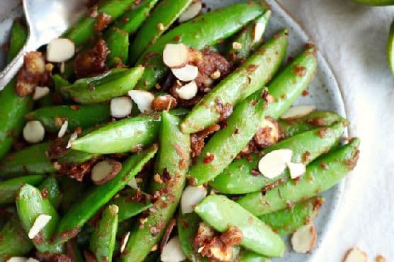 Sweet & Salty Almond Butter Snap Peas