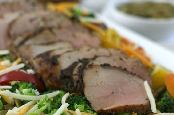 Broccoli Tomato Salad with Pork Tenderloin