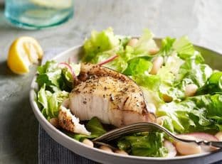 Escarole & White Bean Salad with Swordfish