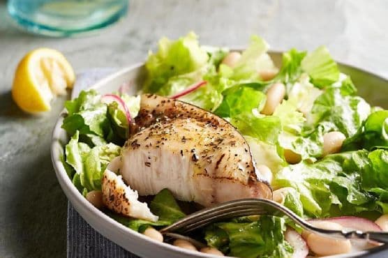 Escarole & White Bean Salad with Swordfish