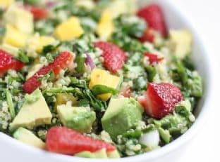Strawberry & Mango Chopped Spinach Quinoa Salad with Sesame-Lime Vinaigrette