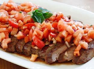 Grilled Flank Steak With Tomatoes, Red Onion And Balsamic